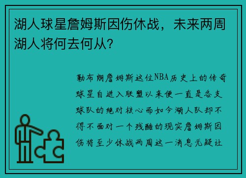 湖人球星詹姆斯因伤休战，未来两周湖人将何去何从？